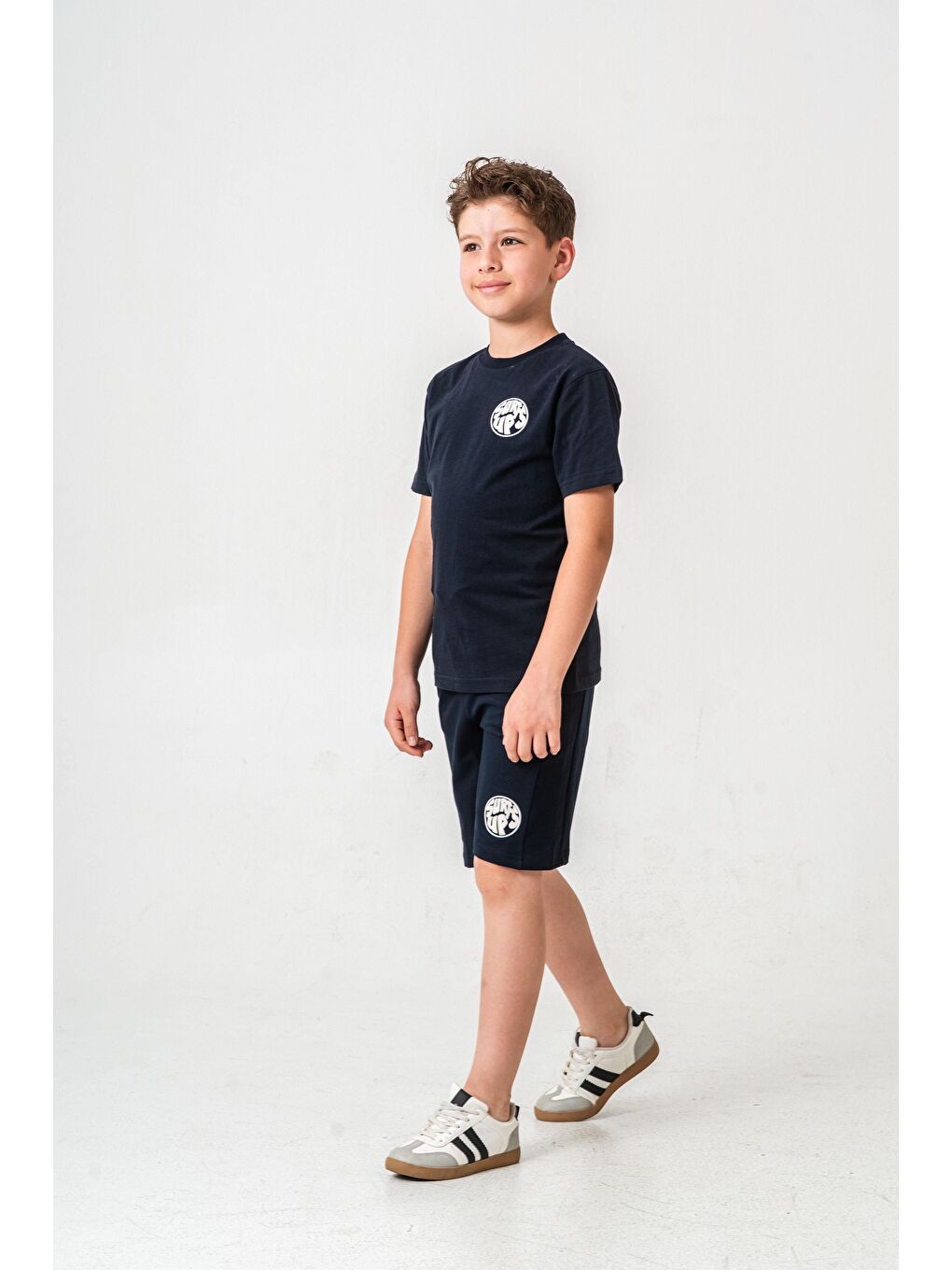 Lacivert Surf Ups Baskılı Bacak Ve Sırt  Baskı Detaylı  Erkek Çocuk Şort - Tişört Takımı-3