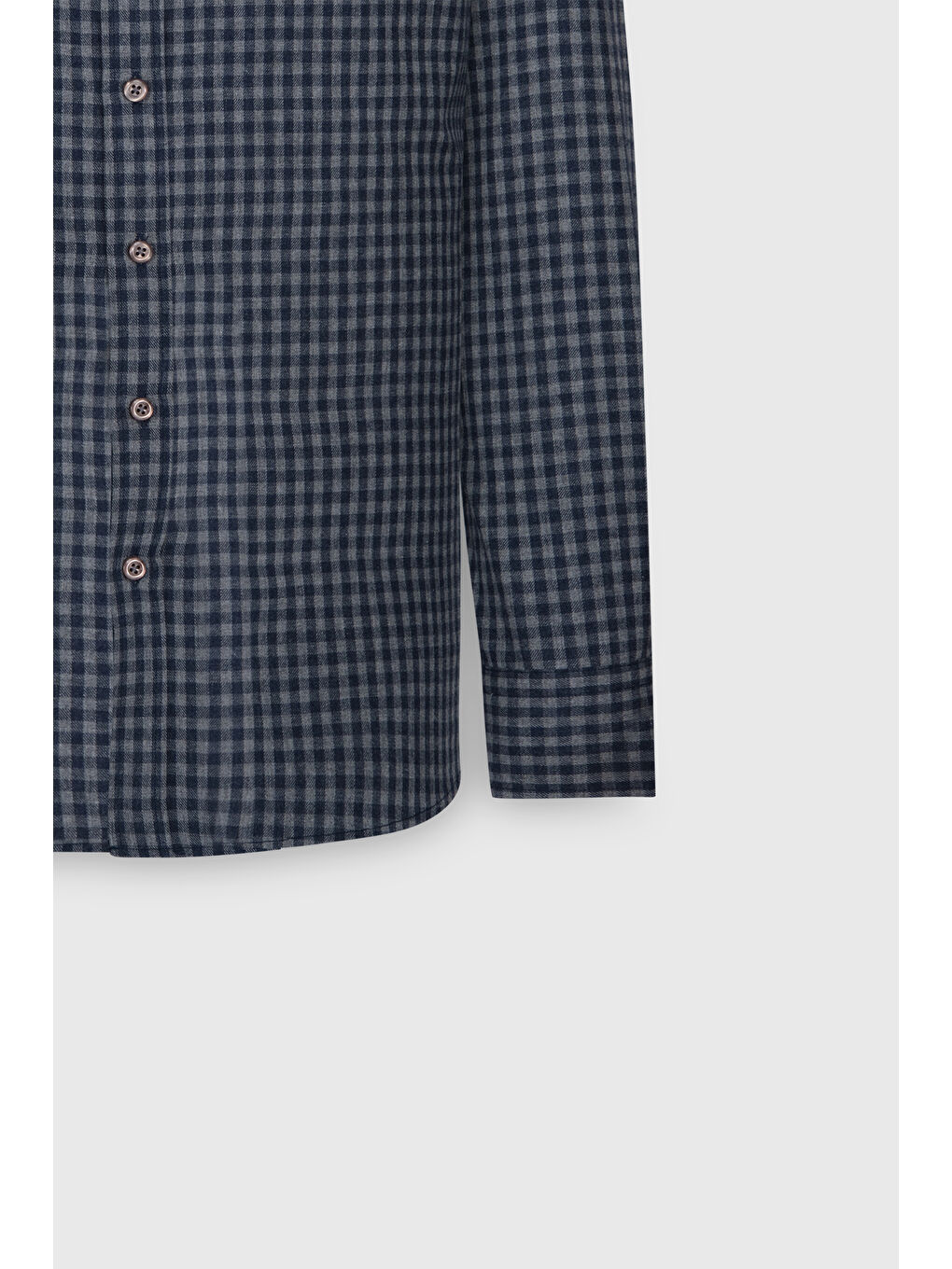 Erkek Lacivert-Gri Pamuklu Flanel Comfort Fit Rahat Kesim Gizli Düğmeli Yaka Kareli Gömlek-8
