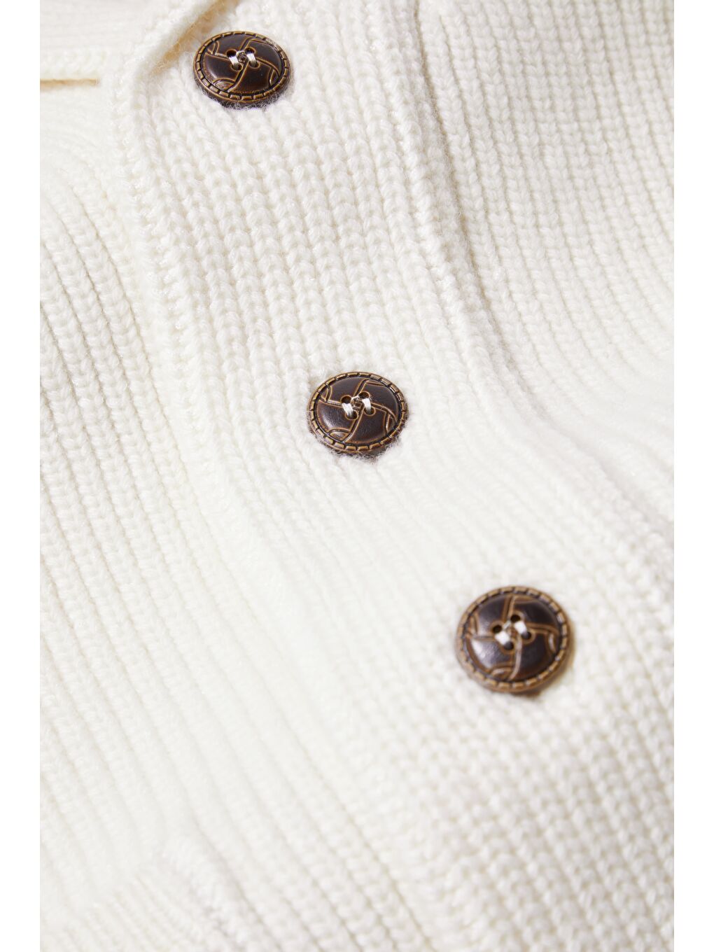 Ekru Comfort Fit Yün Karışımlı Şal Yaka Cepli Triko Hırka-4