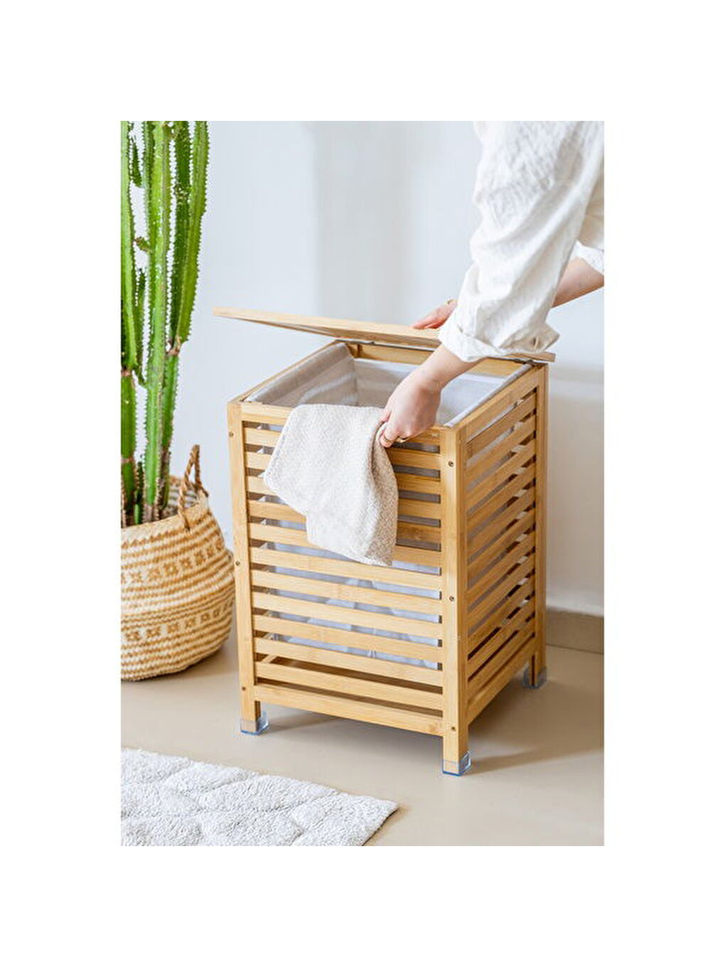 Bambu Çamaşır Sepeti - Bej - 90 lt-2