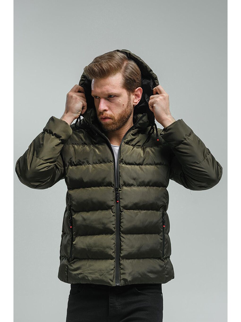 Haki Tyree Suya Dayanıklı Kapüşonu Çıkabilen Erkek Şişme Mont-3