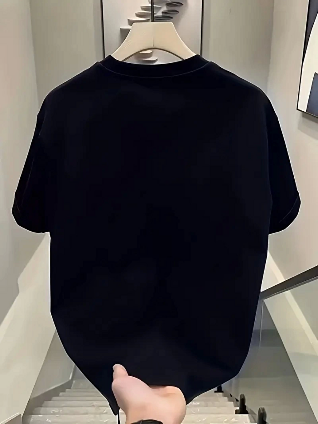 Baskılı Oversize Bisiklet Yaka T-shirt - Siyah-1