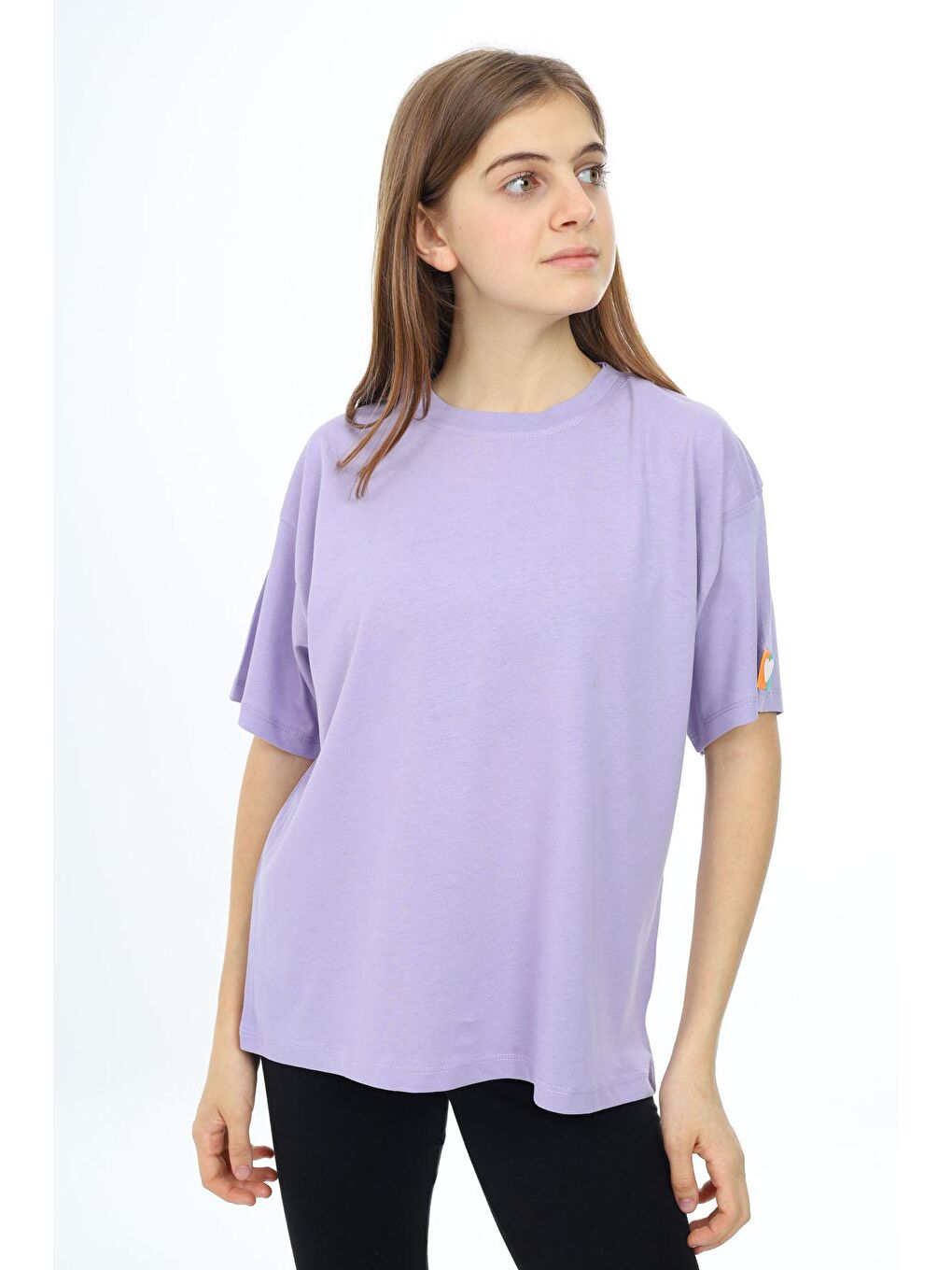 Pengai Lila Kısa Kollu Basic Kız Çocuk T-shirt