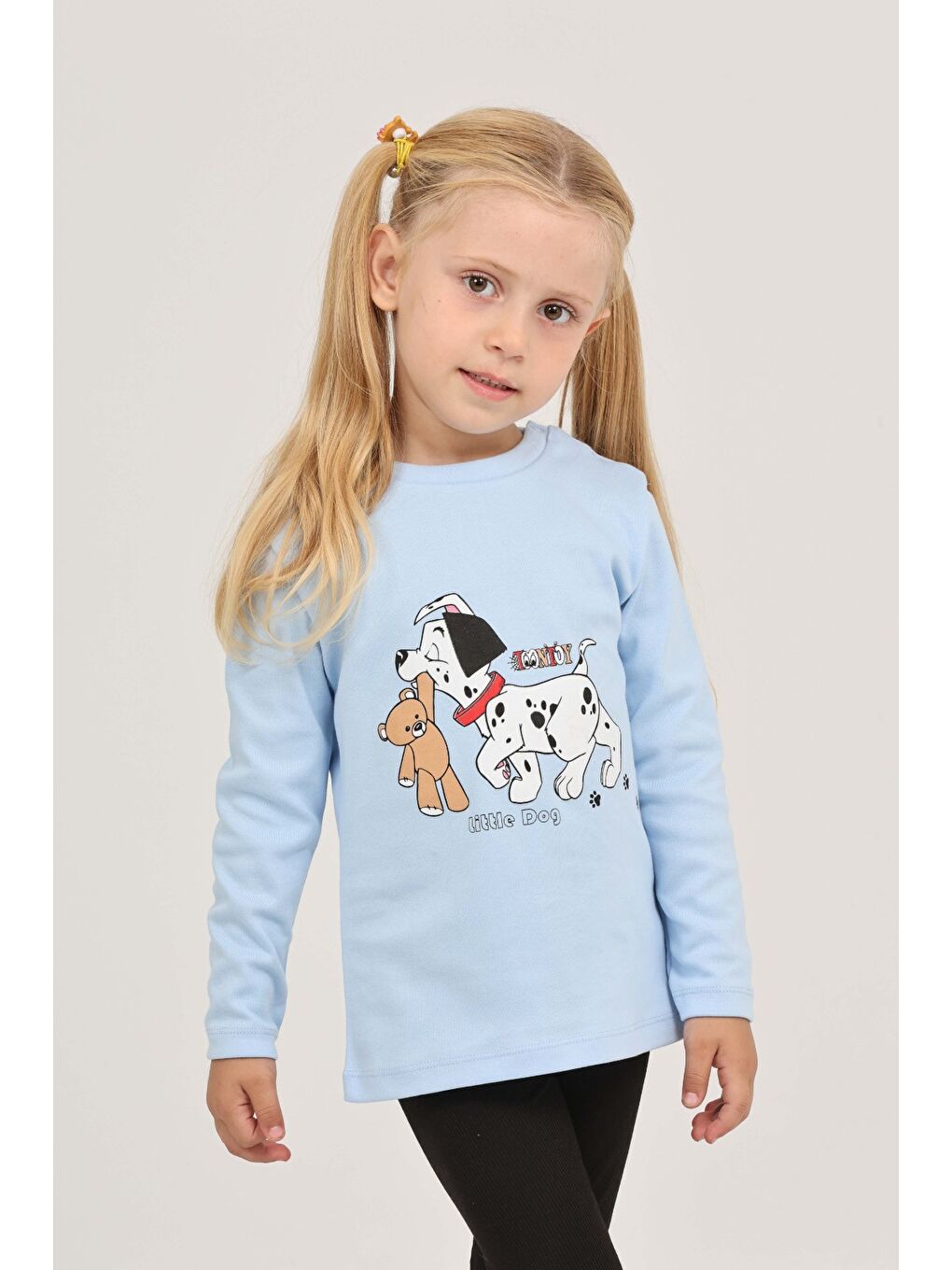 Mavi Kız Çocuk Köpekli Ayı Baskılı Sweatshirt-1