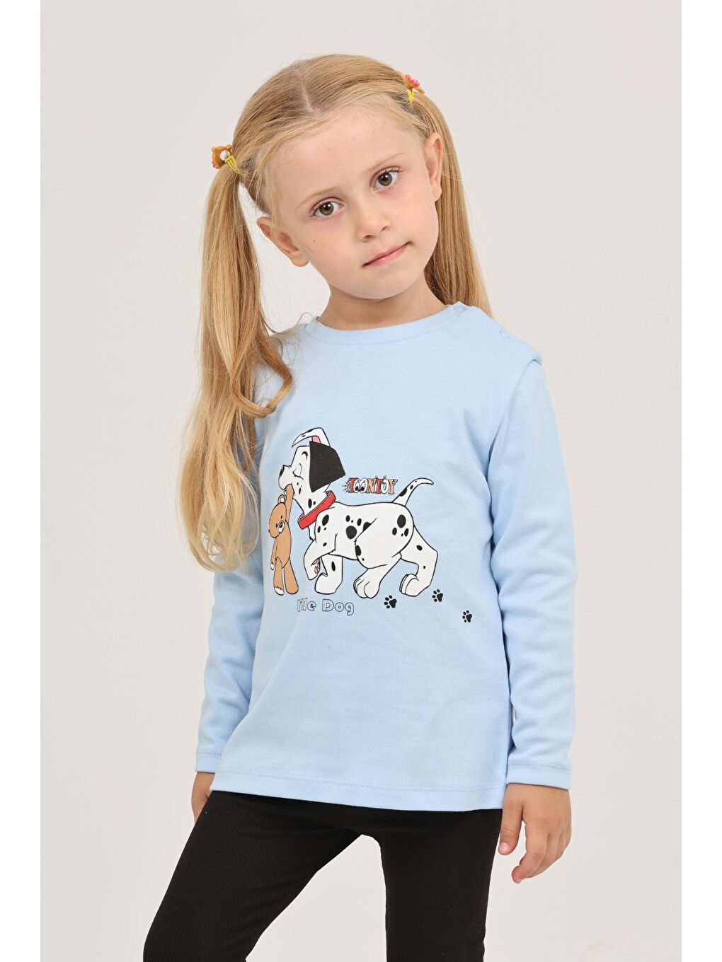 Mavi Kız Çocuk Köpekli Ayı Baskılı Sweatshirt-2