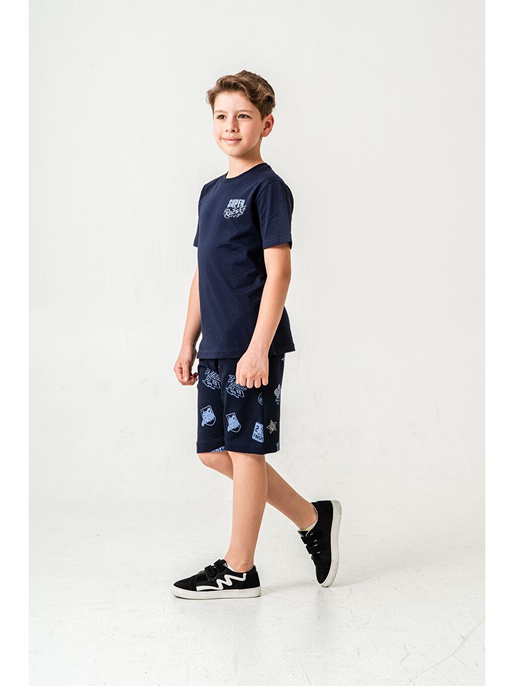 Lacivert Super Racer Baskılı Erkek Çocuk Şort - Tişört Takımı-1