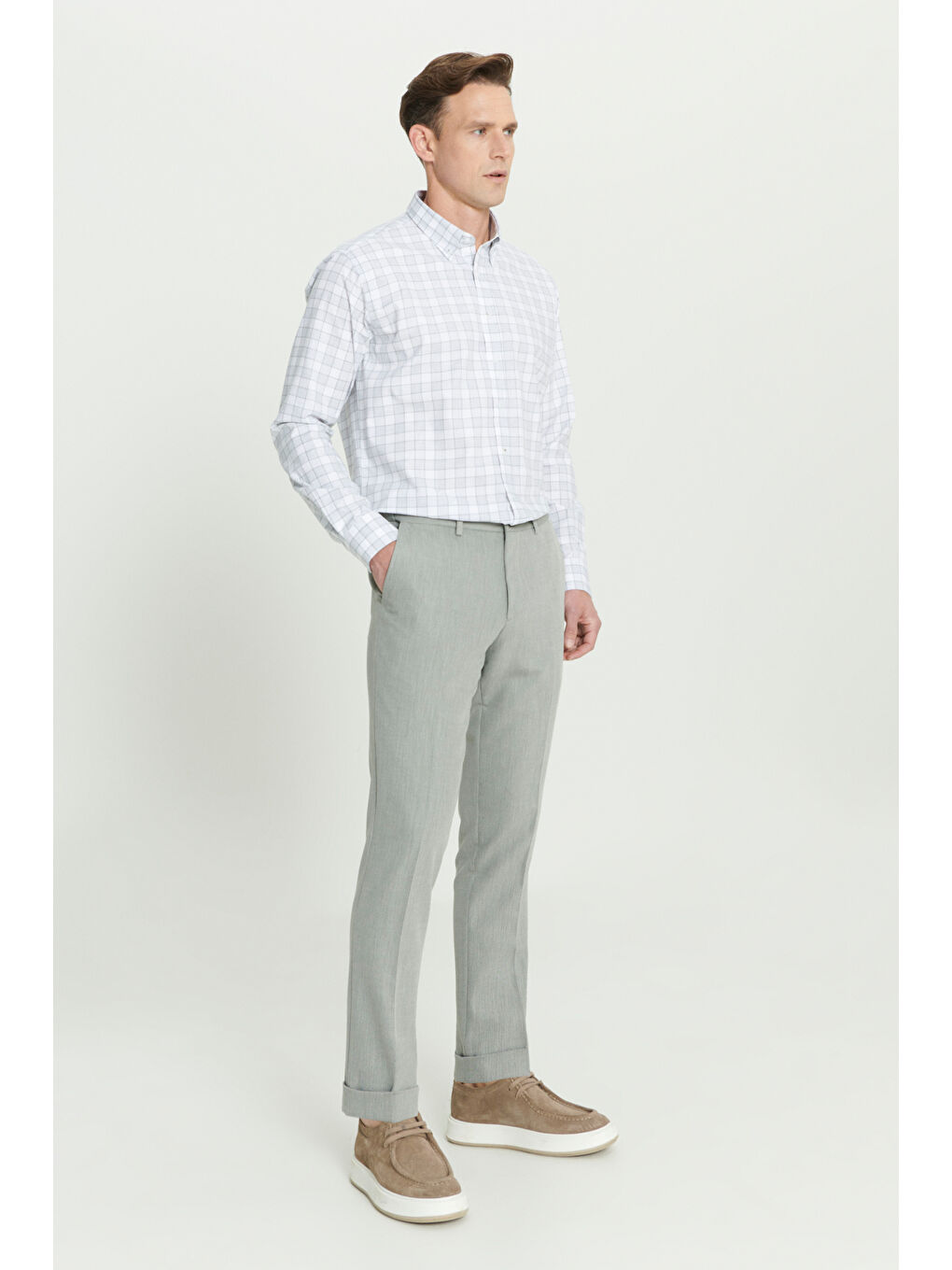 Erkek Haki Comfort Fit Rahat Kesim Yan Cepli Desenli Beli Lastikli Pantolon-3