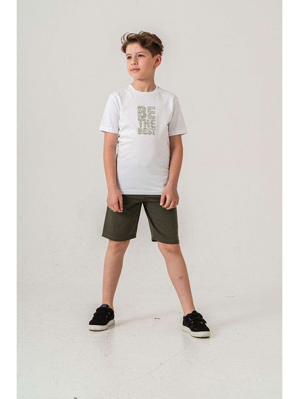 Haki Be The Best Baskılı  Erkek Çocuk Şort - Tişört Takımı-1