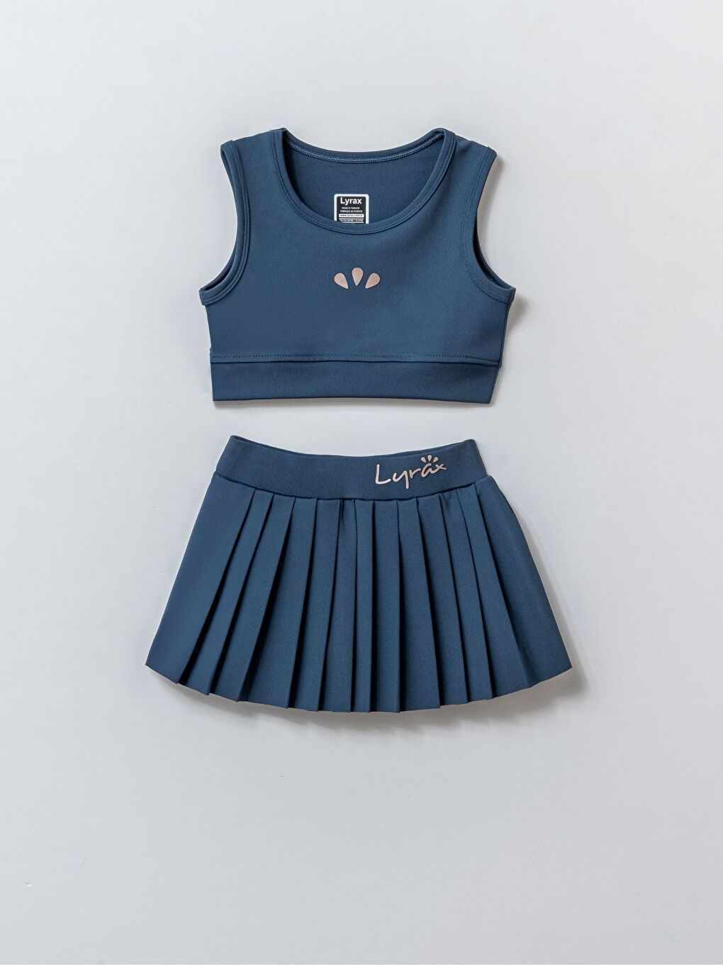 Lacivert Kız Çocuk Kabartmalı Şort Etekli Crop Sporcu Mayo Takım