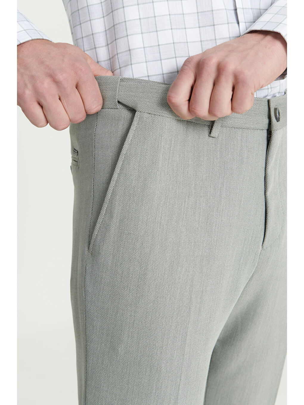 Erkek Haki Comfort Fit Rahat Kesim Yan Cepli Desenli Beli Lastikli Pantolon-4