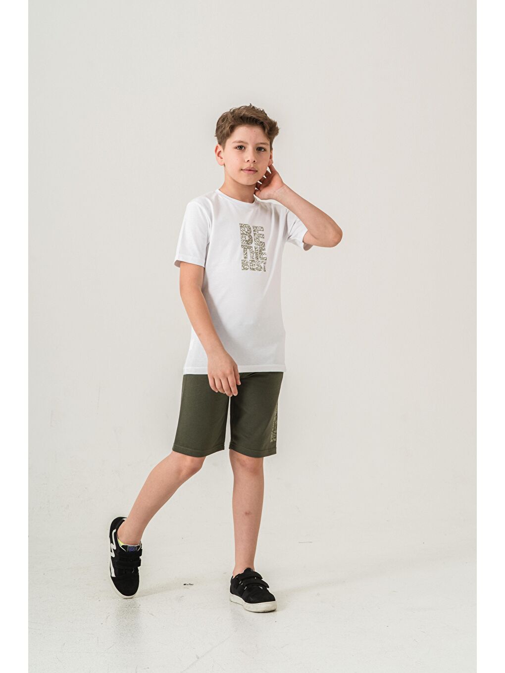Haki Be The Best Baskılı  Erkek Çocuk Şort - Tişört Takımı-2