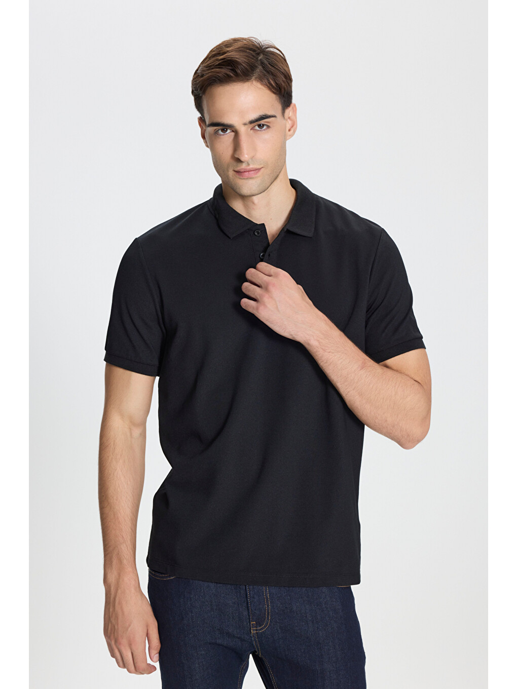 Erkek Siyah-siyah Pamuklu Slim Fit Dar Kesim Polo Yaka Tişört-1