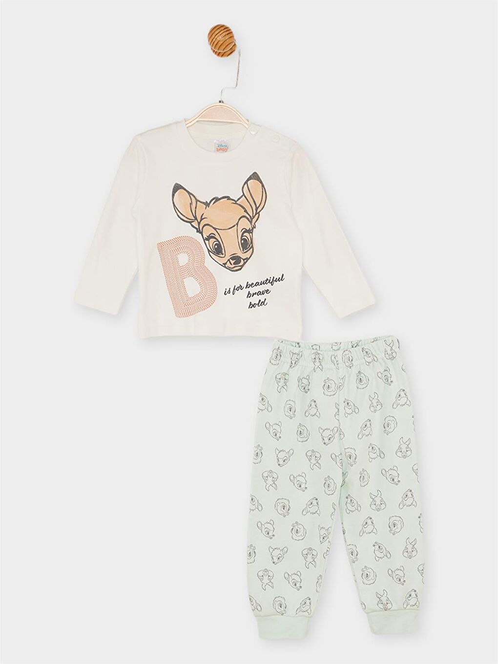 Ekru Bambi Lisanslı Kız Bebek Pijama Takımı 21433