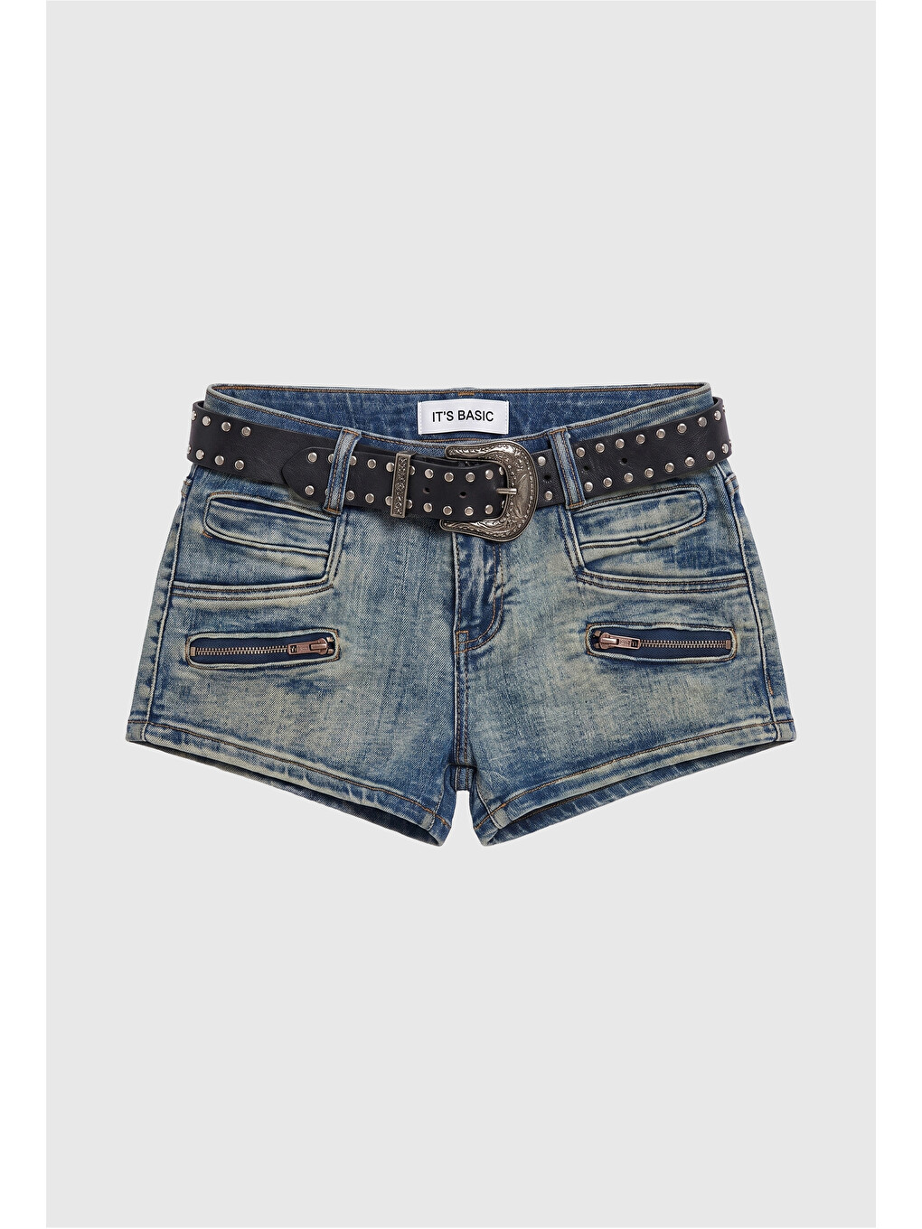 Mavi Kadın Jean Rengi Mini Kemer Dahil Özel Tasarım Denim Şort