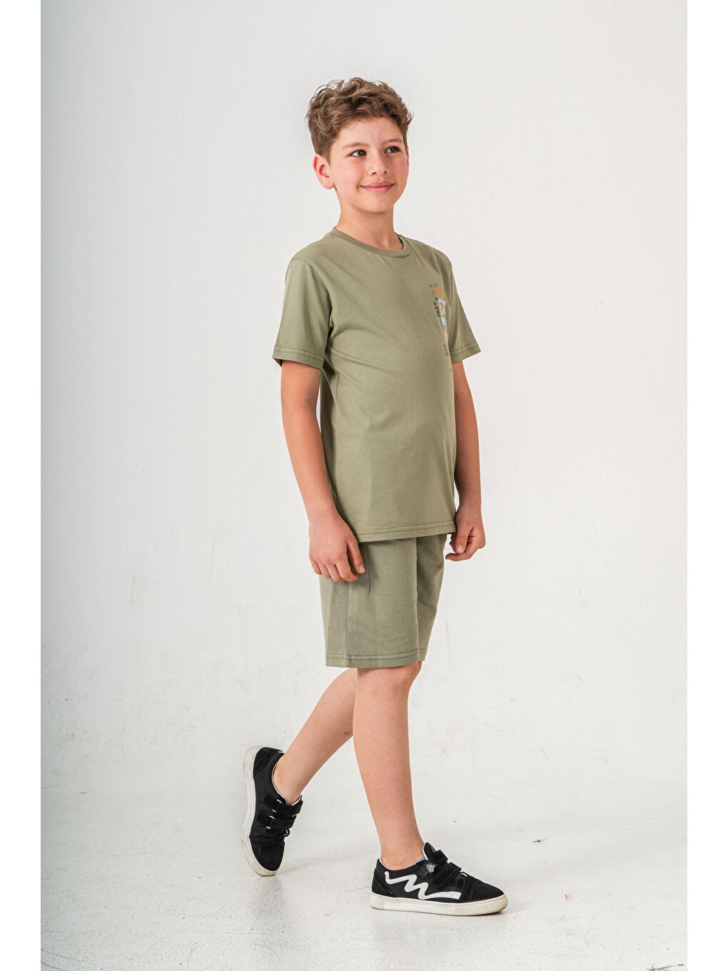 Yeşil Vacation Time Baskılı Bacak  Baskı Detaylı  Erkek Çocuk Şort - Tişört Takımı-5