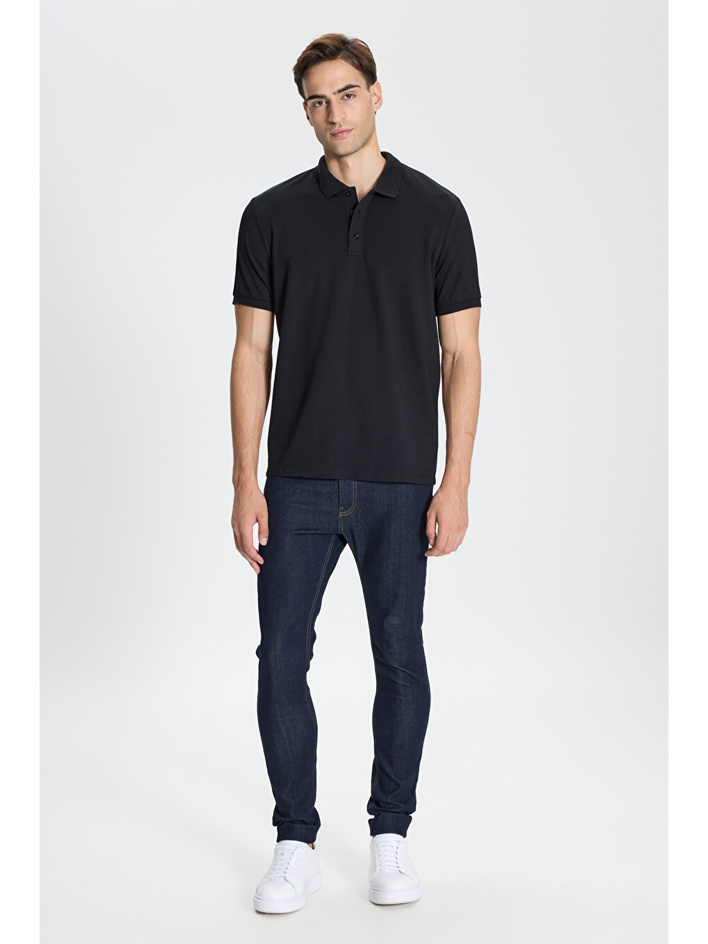 Erkek Siyah-siyah Pamuklu Slim Fit Dar Kesim Polo Yaka Tişört-2
