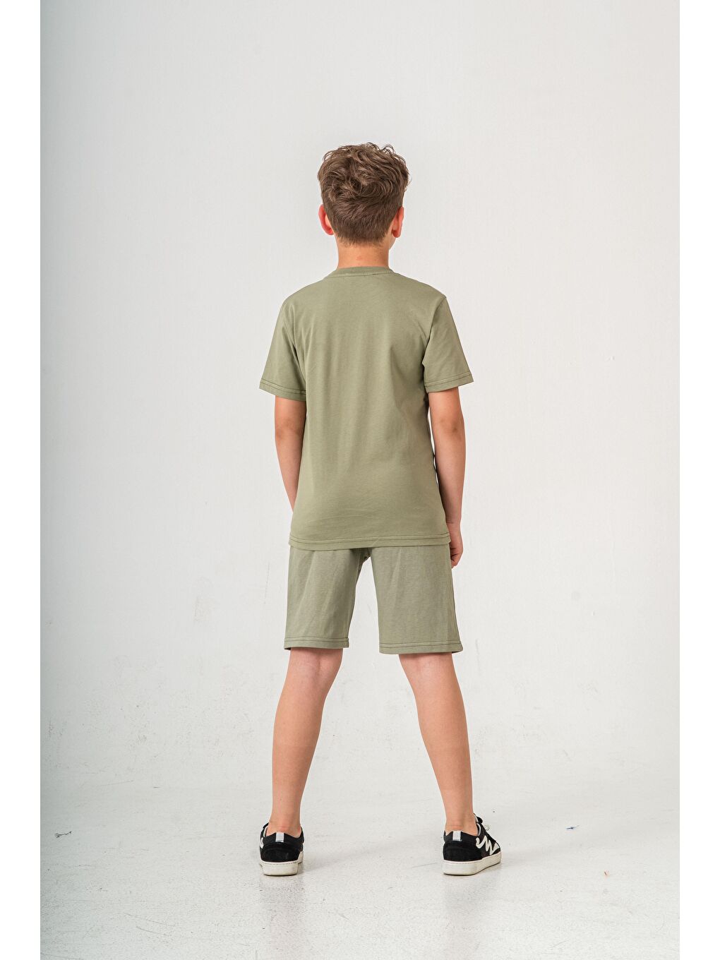 Yeşil Vacation Time Baskılı Bacak  Baskı Detaylı  Erkek Çocuk Şort - Tişört Takımı-6
