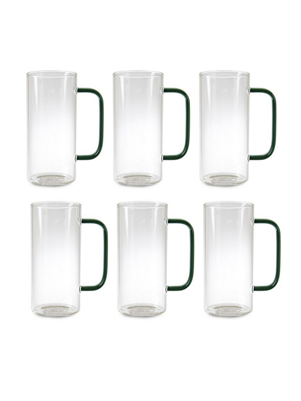 Renksiz Yeşil Renk Yuvarlak Cam Kulplu Kupa 400 ml 6 Adet