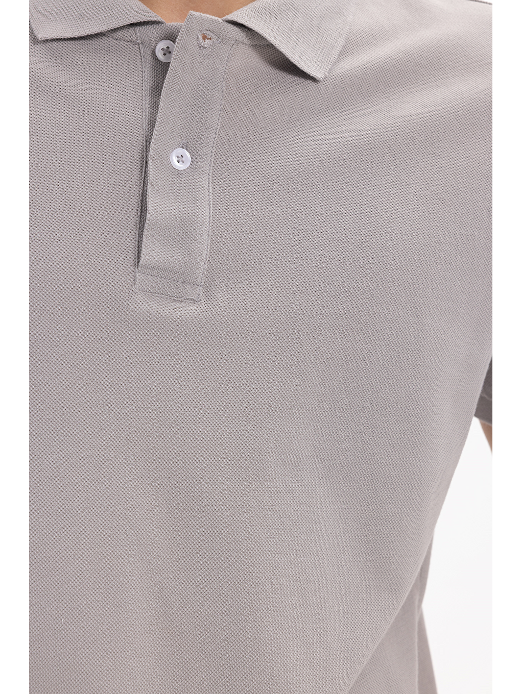 Erkek Slim Fit Dar Kesim %100 Pamuk Kısa Kollu Polo Yaka Gri Tişört-4