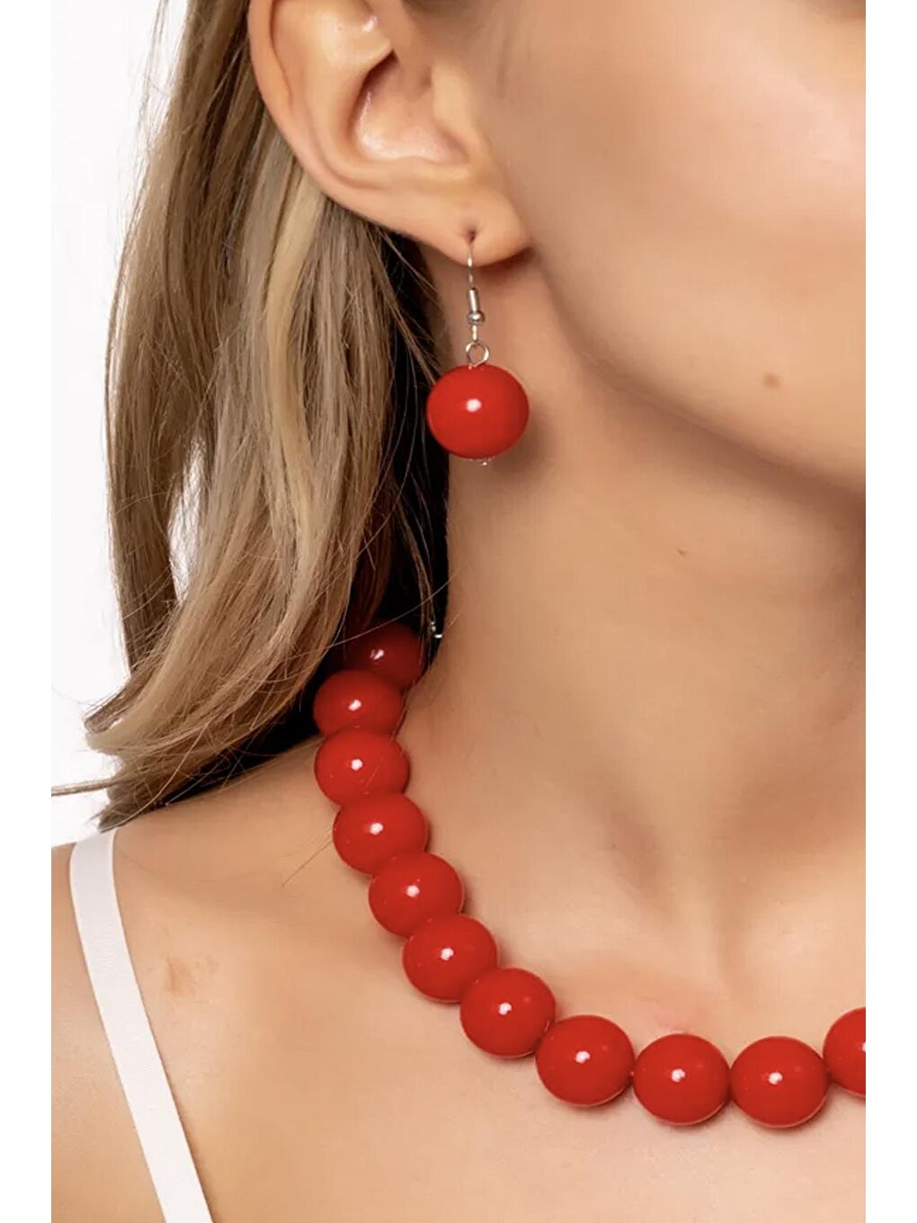 Kırmızı 20mm Büyük Boncuklu Küpe-3