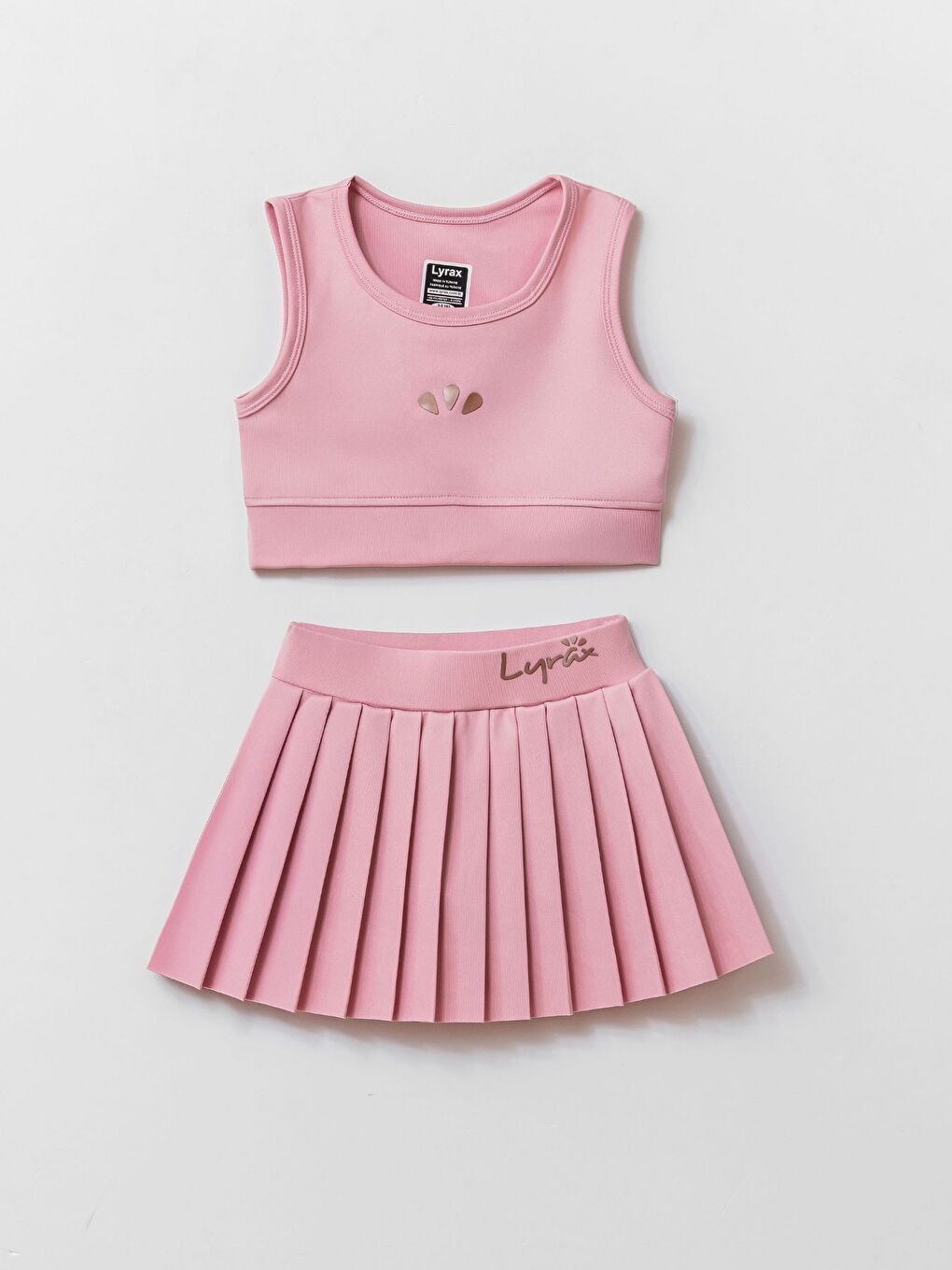 Pembe Kız Çocuk Kabartmalı Şort Etekli Crop Sporcu Mayo Takım