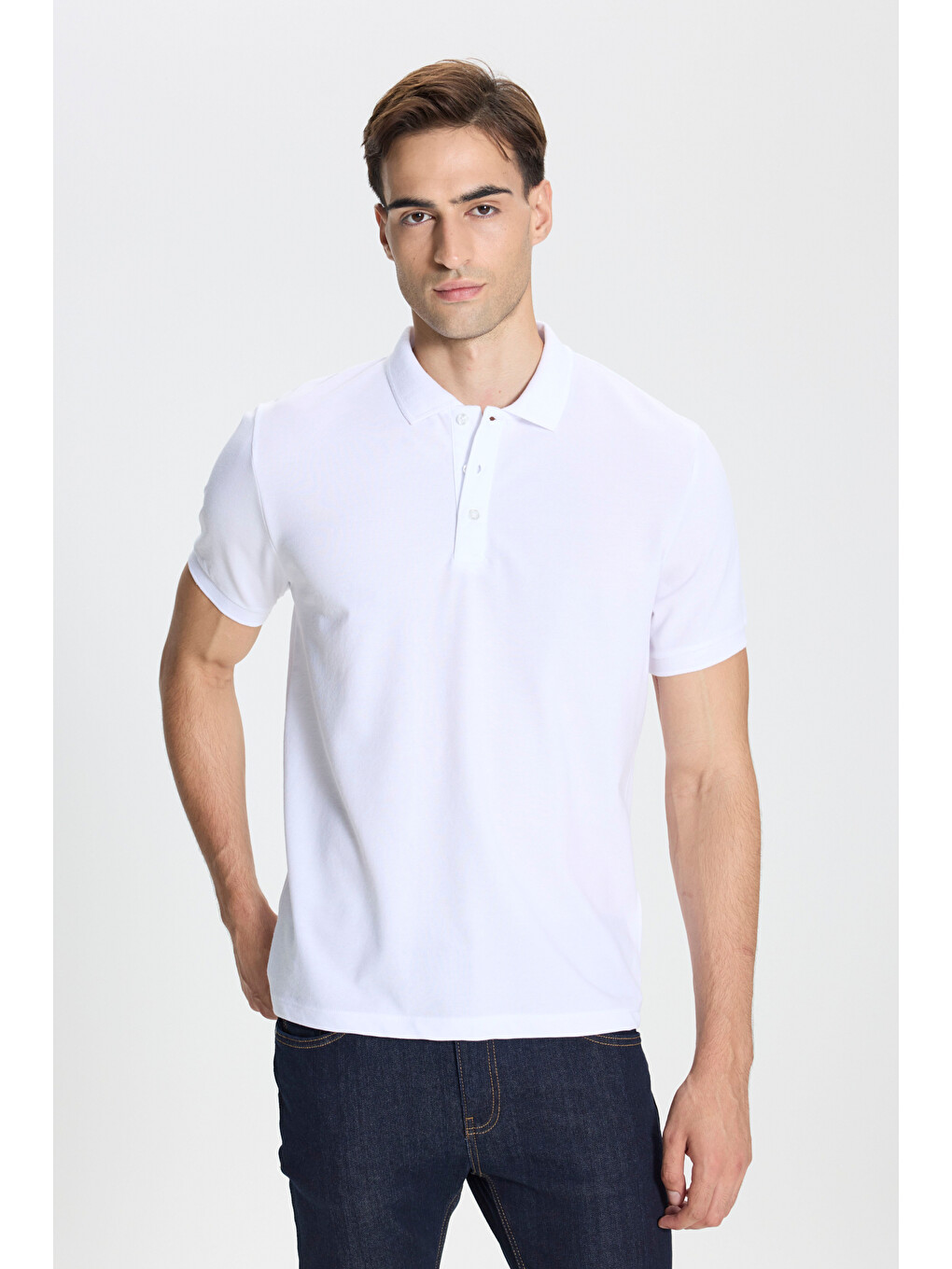 Erkek Beyaz-beyaz Pamuklu Slim Fit Dar Kesim Polo Yaka Tişört