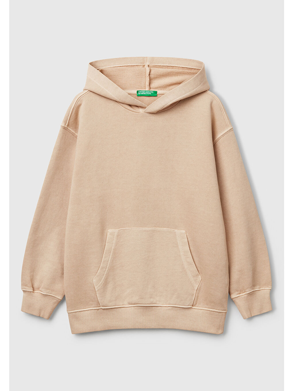 Erkek Çocuk Bej Baskılı Soluk Efektli Kese Cepli Kapüşonlu Sweatshirt