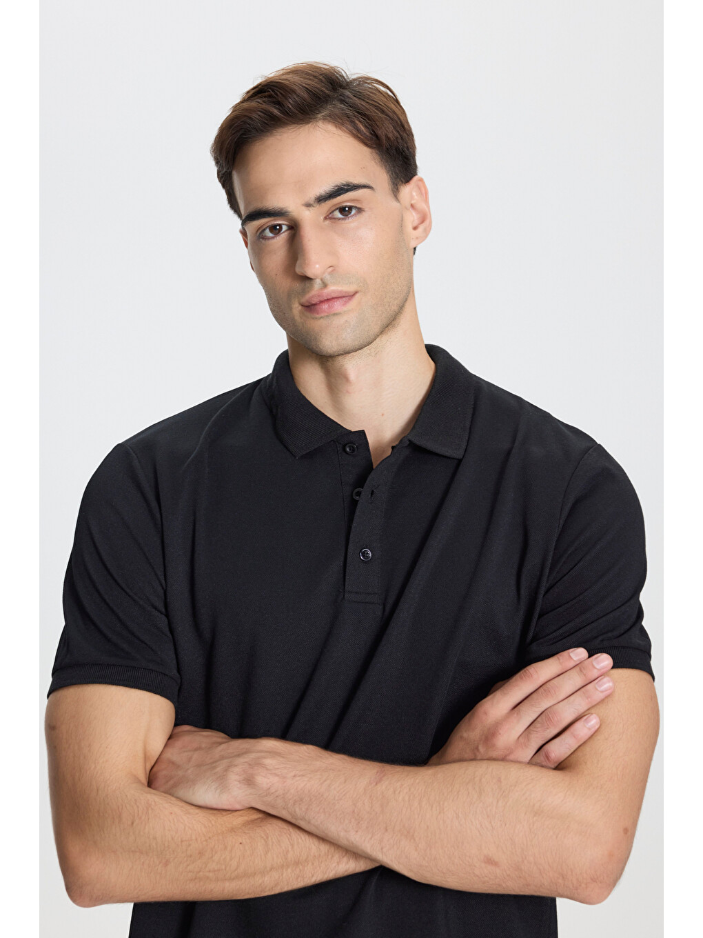 Erkek Siyah-siyah Pamuklu Slim Fit Dar Kesim Polo Yaka Tişört-4