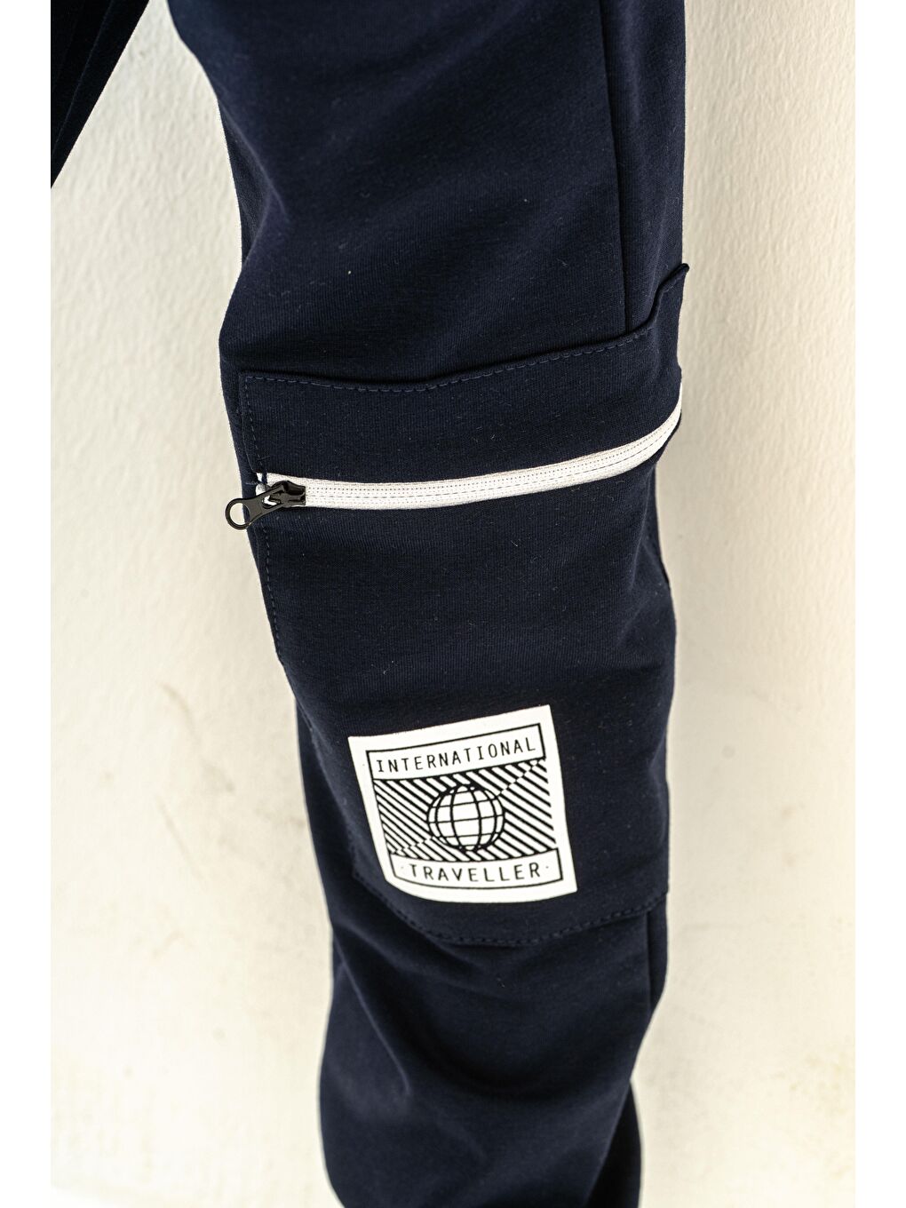 Lacivert Kargo Cepli Cep Kapagı International Traveller Baskılı Erkek Çocuk Eşofman Altı-10