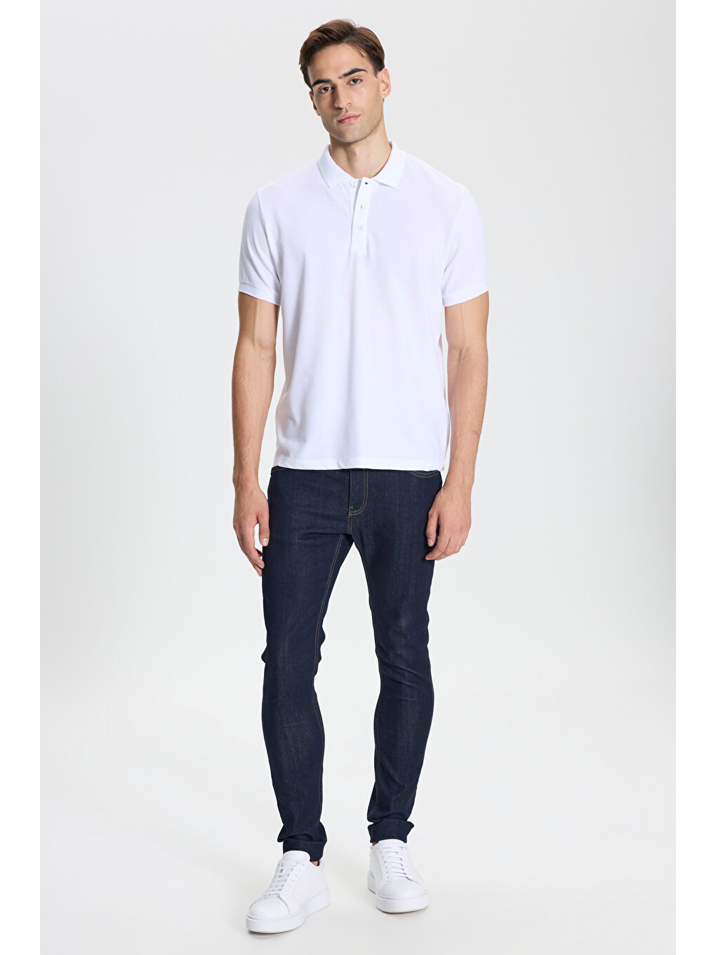 Erkek Beyaz-beyaz Pamuklu Slim Fit Dar Kesim Polo Yaka Tişört-1