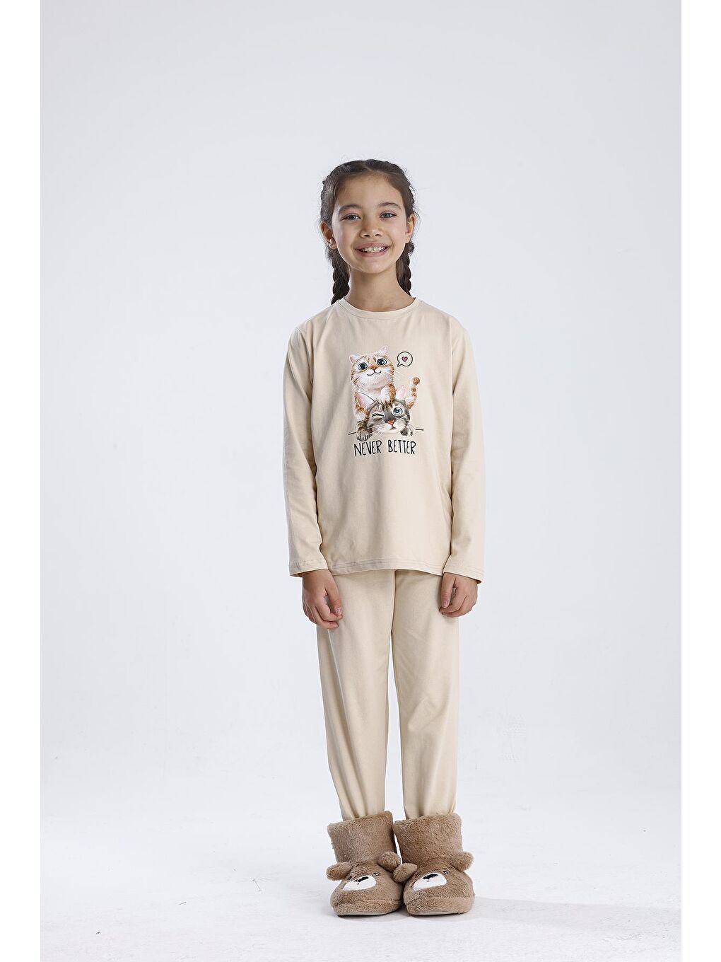 Bej Baskılı Pijama Takımı