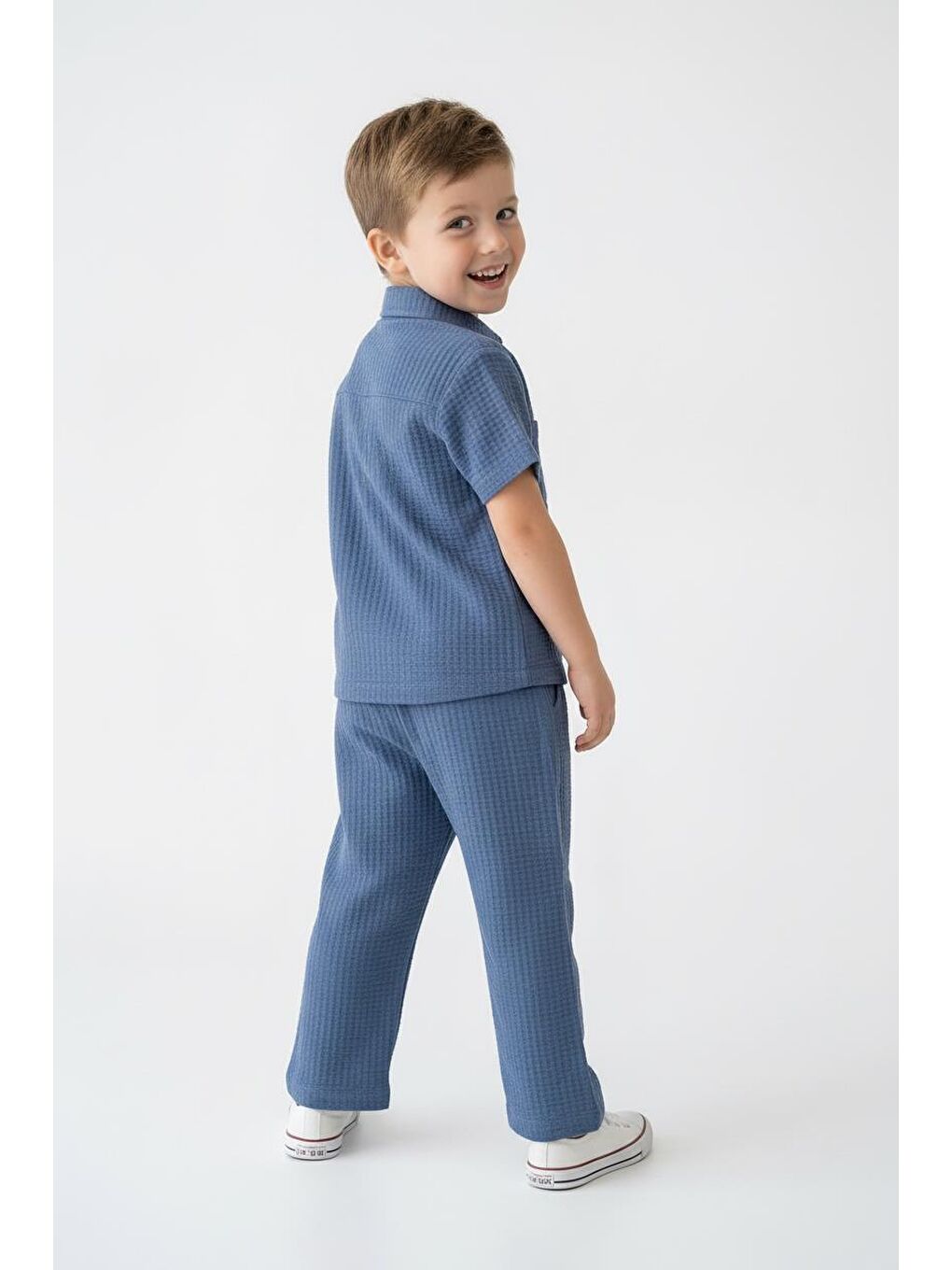 İndigo Gofreli Yazlık Gömlek 2li Takım-1