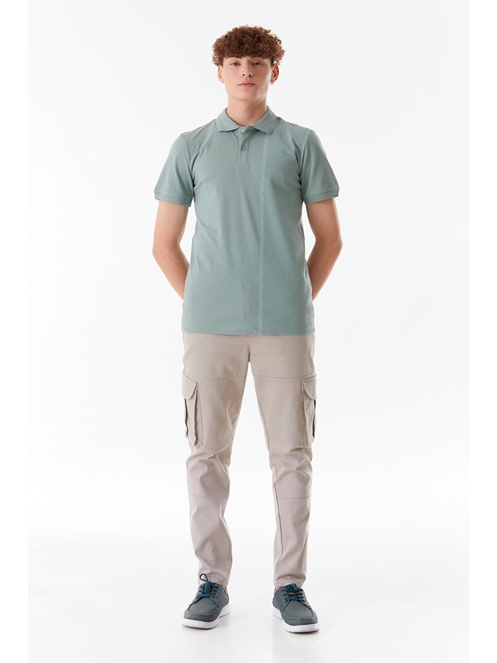 Bej Beli Lastikli Kargo Cepli Pantolon