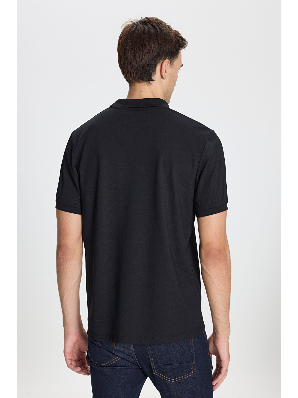 Erkek Siyah-siyah Pamuklu Slim Fit Dar Kesim Polo Yaka Tişört-5