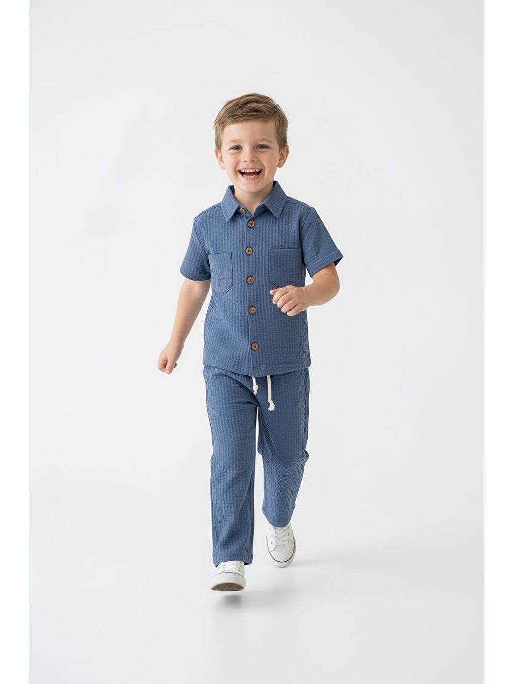 İndigo Gofreli Yazlık Gömlek 2li Takım-2