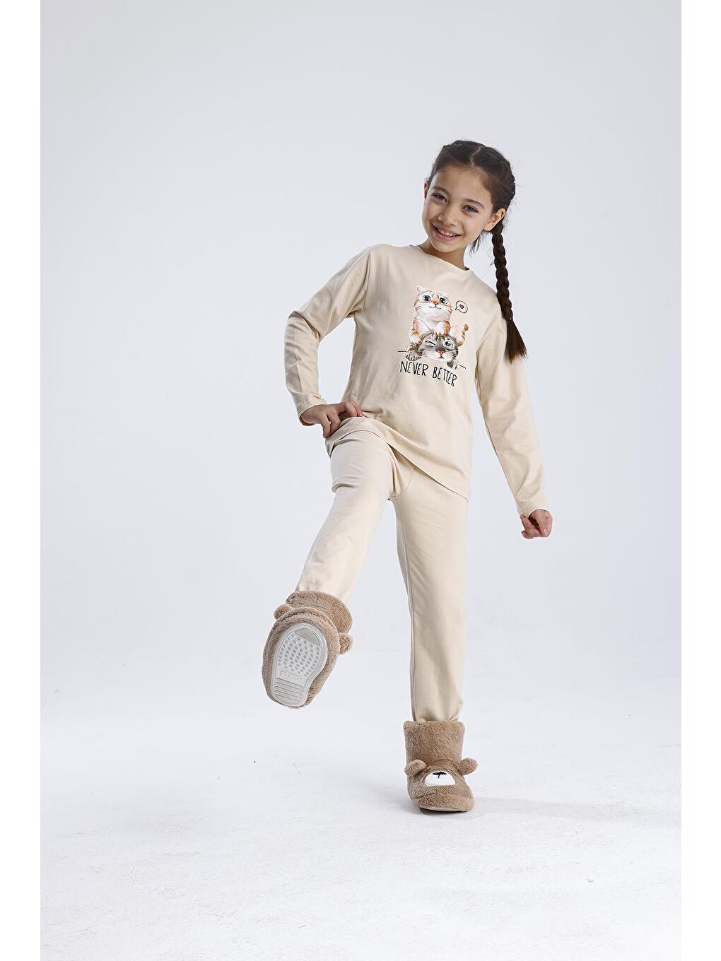 Bej Baskılı Pijama Takımı-4