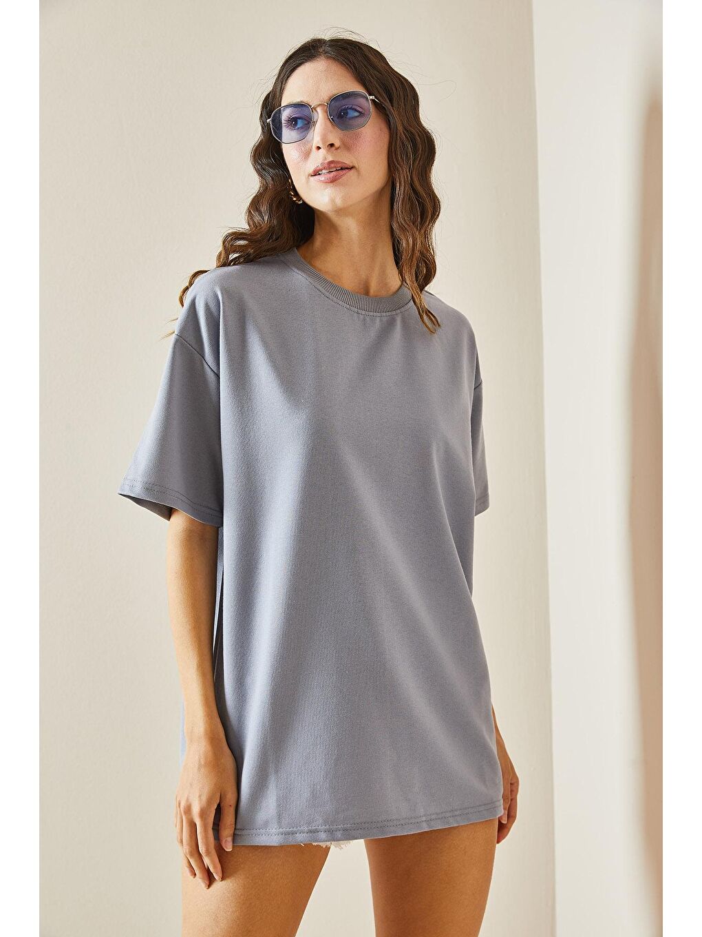 XHAN Buz Mavisi Oversize Basic T-Shirt 3YXK1-47087-43 - 1