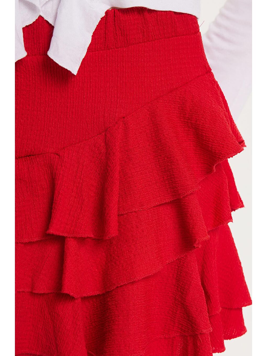 Kadın Relax Fit Rahat Kesim Beli Lastikli Piliseli Kırmızı Etek-2