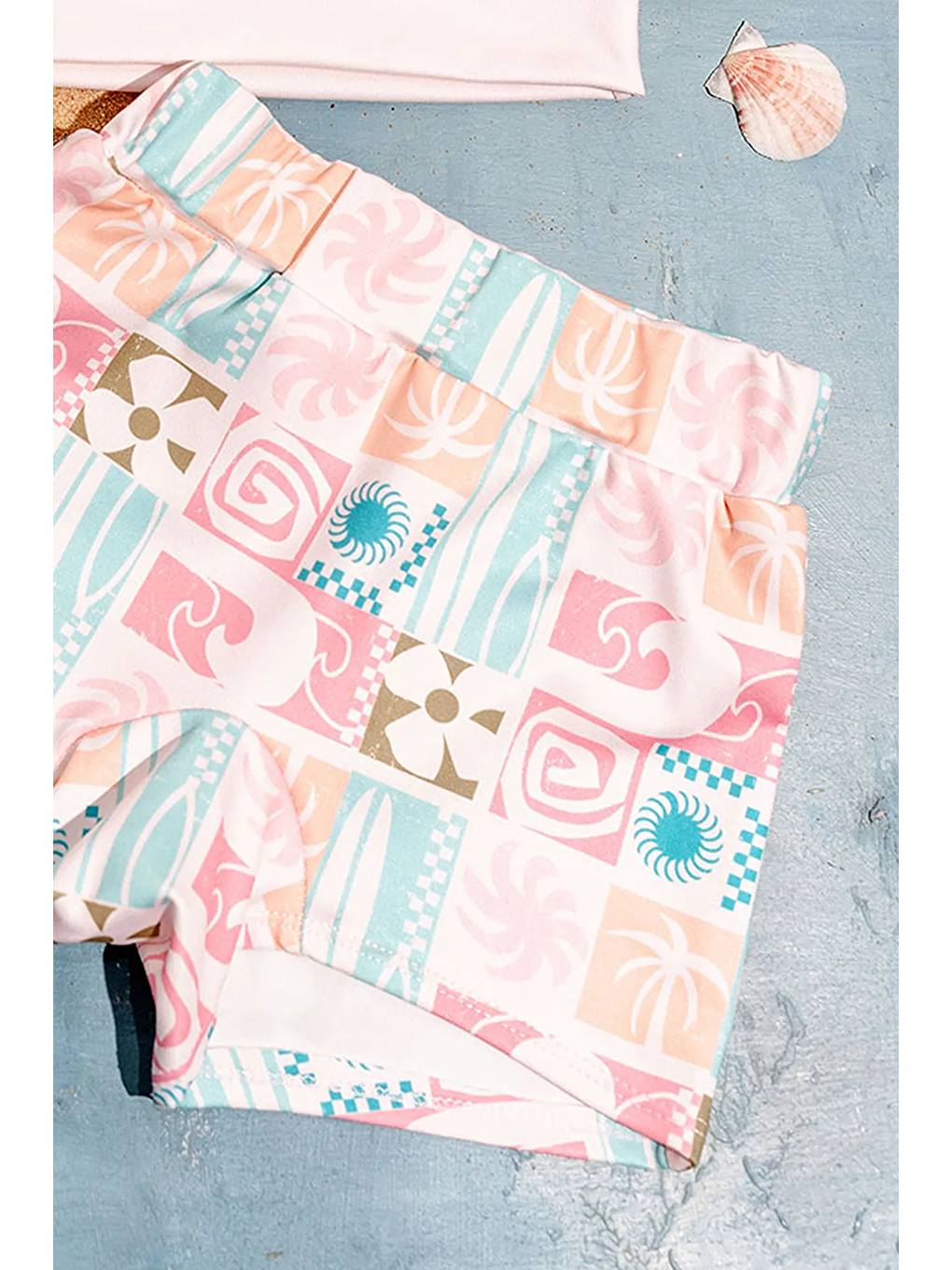 Ekru Kız Çocuk Surf Baskılı Crop Mayo Bikini Takım-3