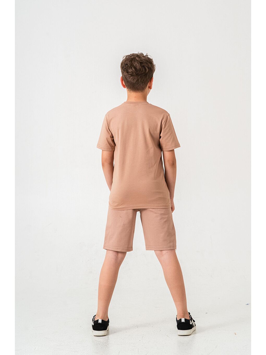 Bej Vacation Time Baskılı Bacak  Baskı Detaylı  Erkek Çocuk Şort - Tişört Takımı-3