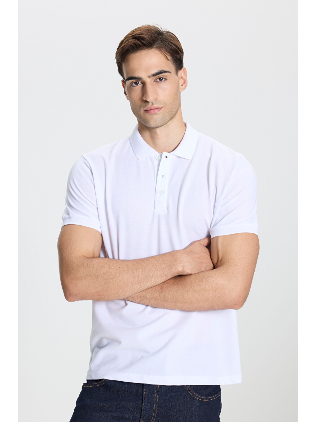 Erkek Beyaz-beyaz Pamuklu Slim Fit Dar Kesim Polo Yaka Tişört-3