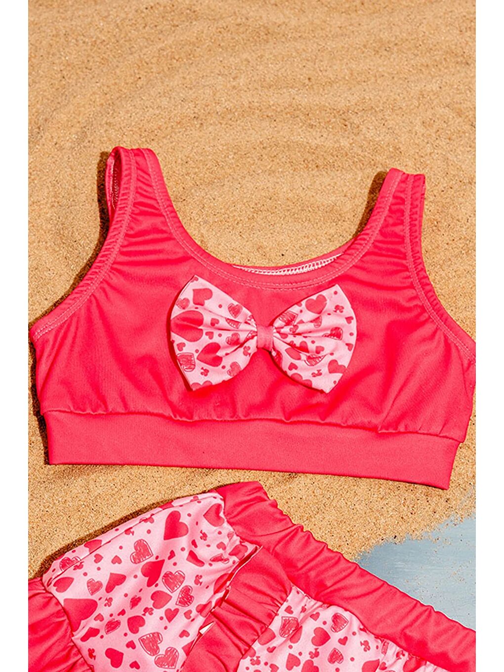 Kırmızı Kız Çocuk Fiyonk Detaylı Mayo Bikini Takım-1