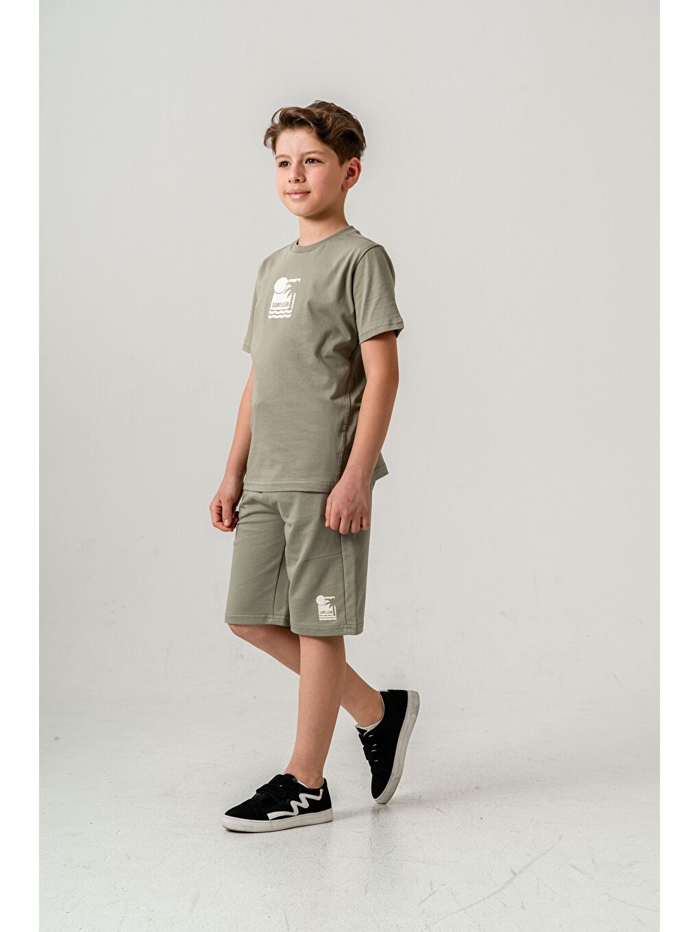 Yeşil Surf & Sun Baskılı Erkek Çocuk Şort - Tişört Takımı-1