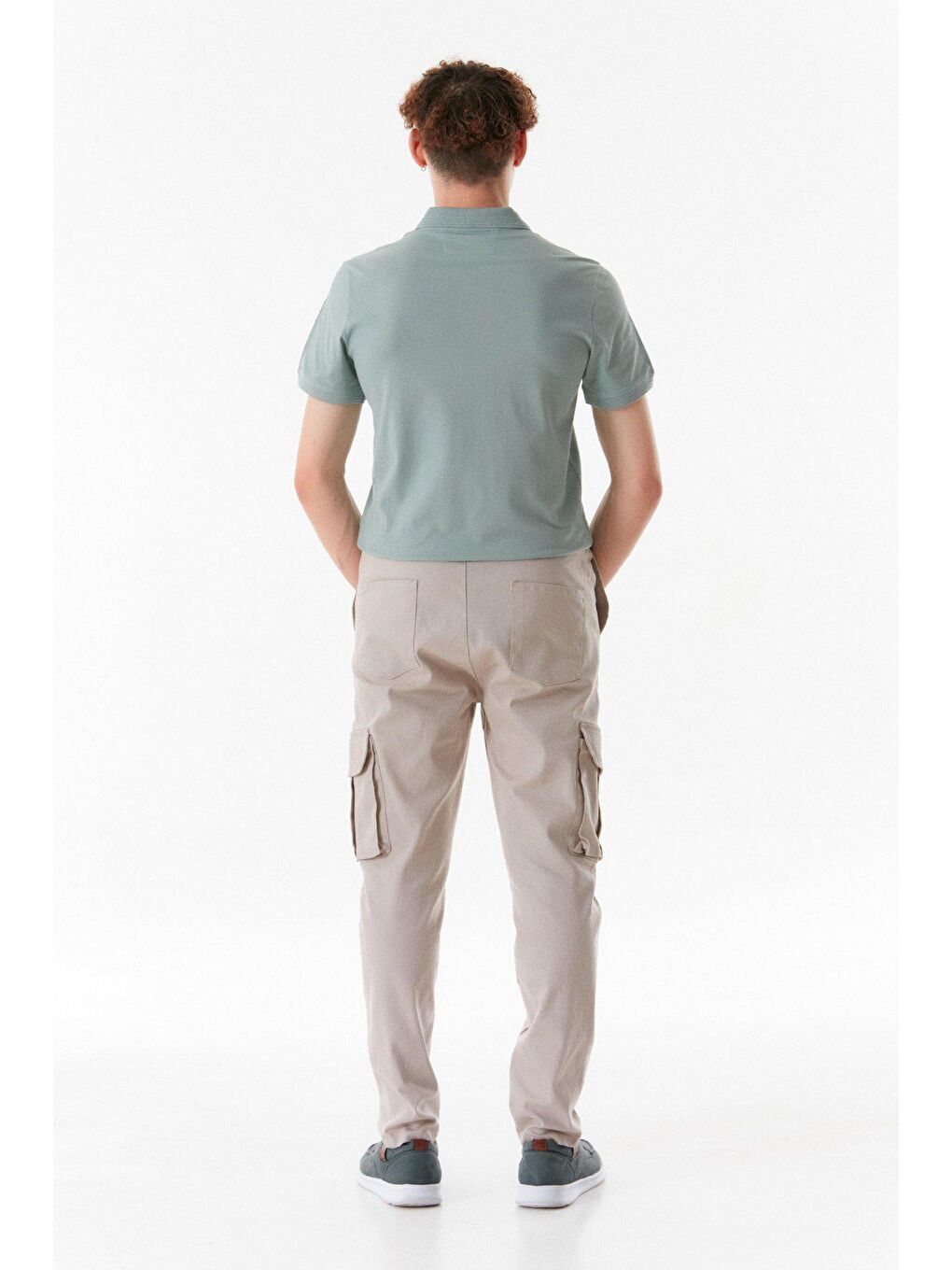 Bej Beli Lastikli Kargo Cepli Pantolon-3