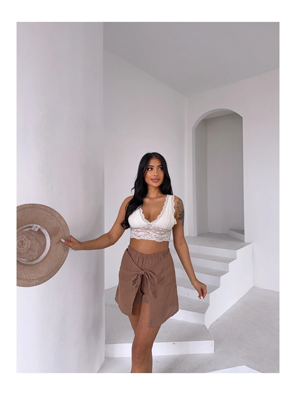 Sarı Kadın Camel Bağlama Detay Müslin Şort HZL25S-DSB2323-1