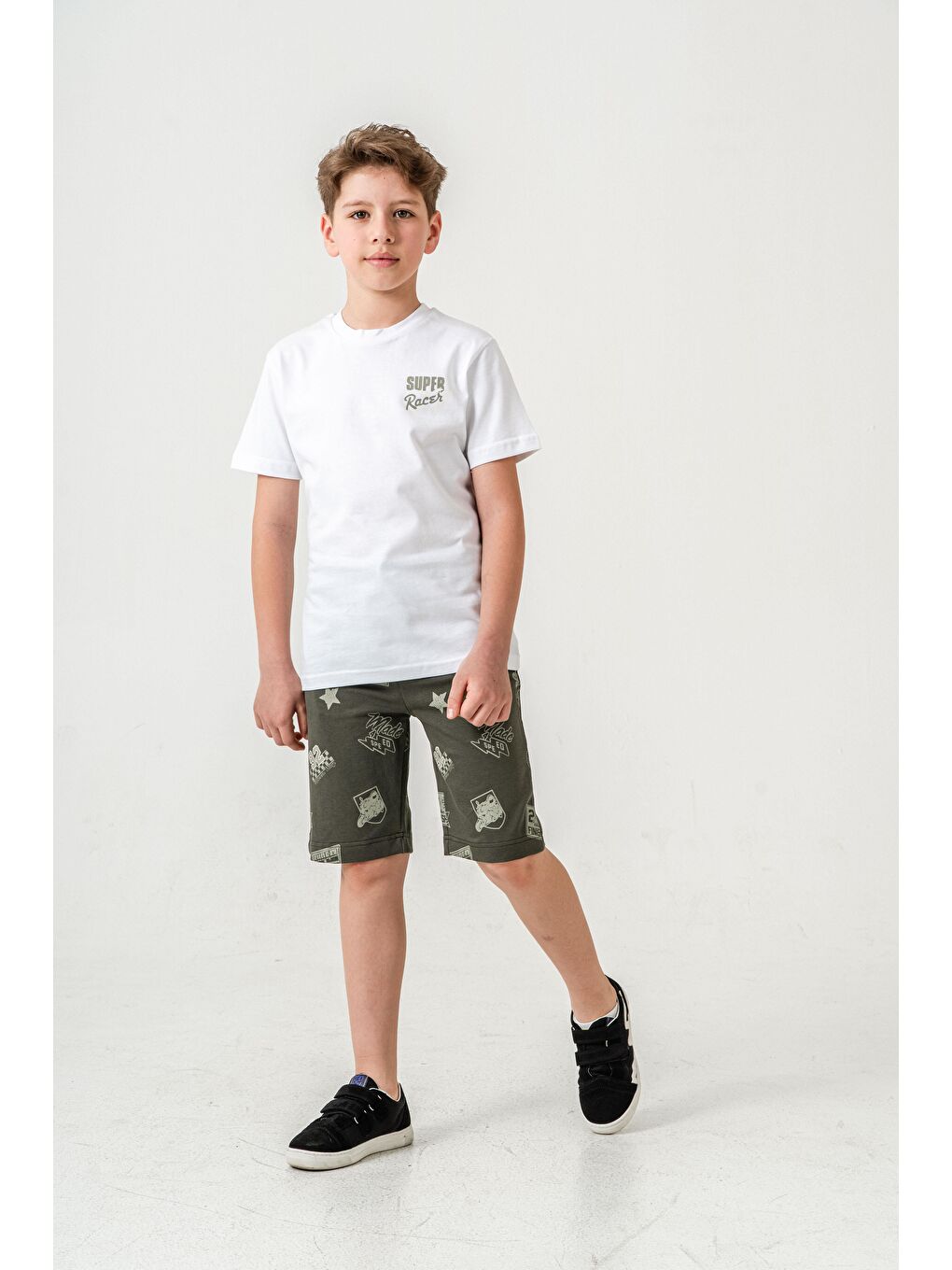 Haki Super Racer Baskılı Erkek Çocuk Şort - Tişört Takımı
