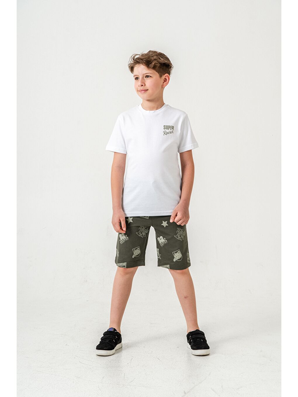 Haki Super Racer Baskılı Erkek Çocuk Şort - Tişört Takımı-1