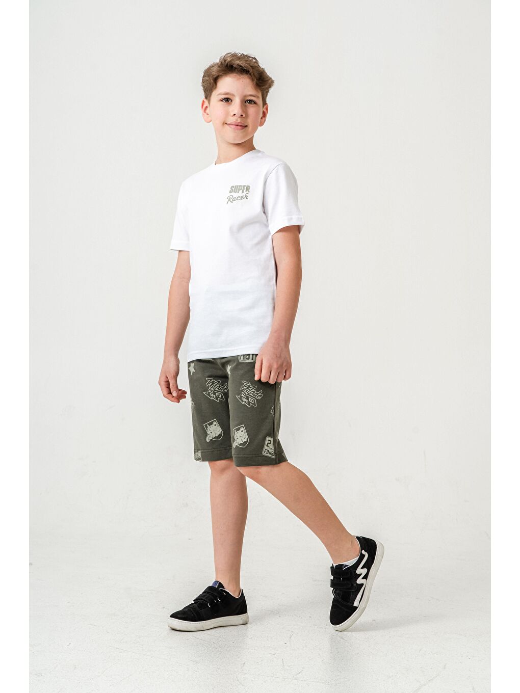 Haki Super Racer Baskılı Erkek Çocuk Şort - Tişört Takımı-2