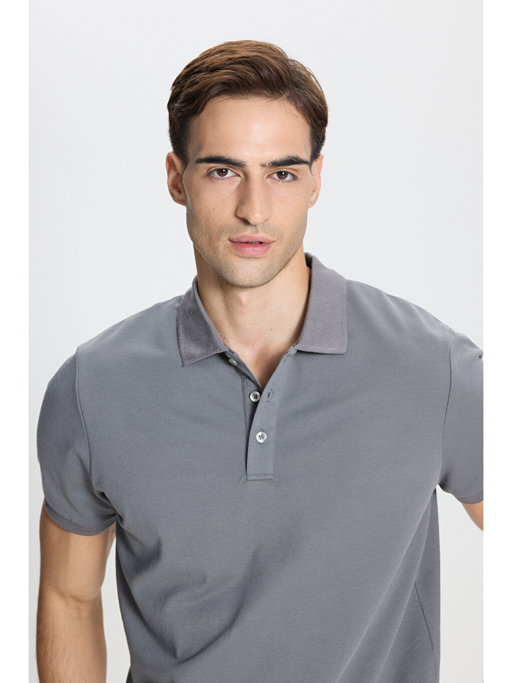 Gri Erkek Grı-grı Pamuklu Slim Fit Dar Kesim Polo Yaka Tişört-3