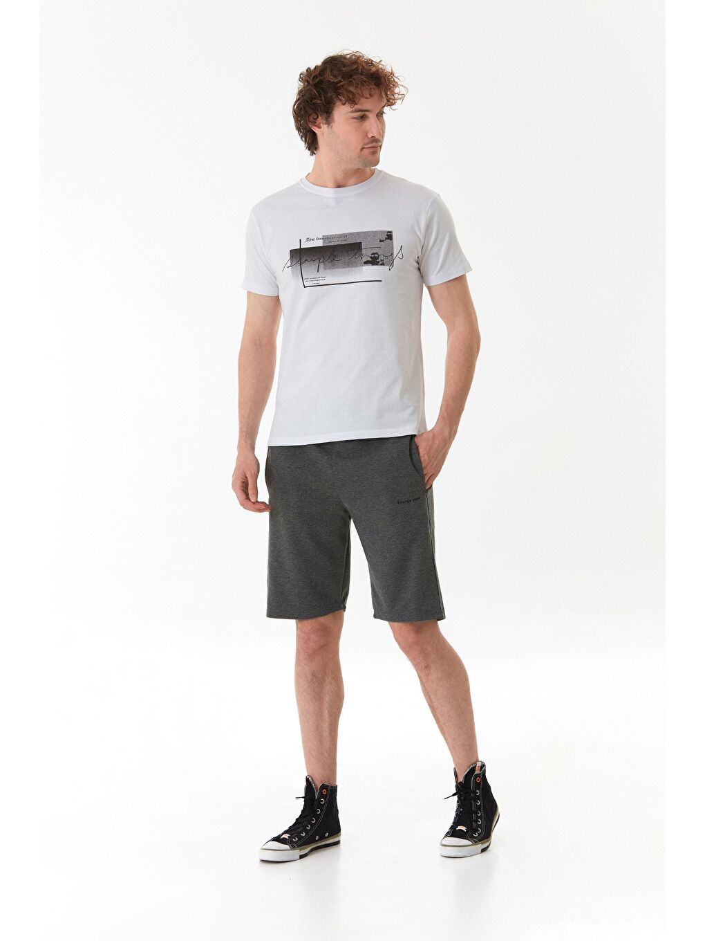 Antrasit Energy Zone Yazı Baskılı Cepli Şort